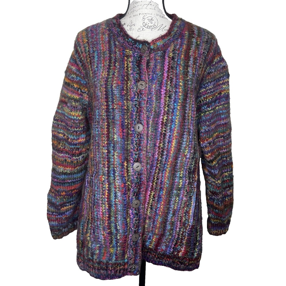Lost‎ Horizons Cardigan Sweater Women's Hand Knit Wool Boho Aztec Southwest